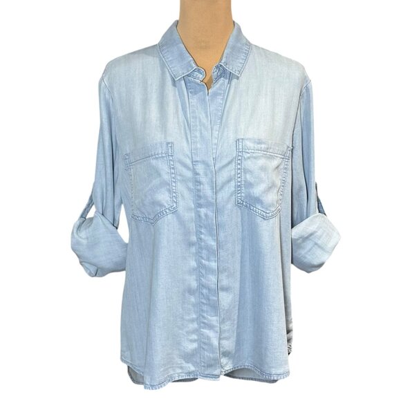 Anthropologie Cloth & Stone Blue Chambray Buttondown Shirt Sz M Lagenlook - Picture 4 of 13